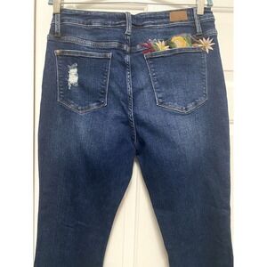 JUDY BLUE Jeans Womens 15/32 Boyfriend High Rise Stretch Denim Floral Embroidery
